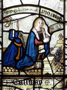 Image showing detail of couple praying, St Anietus Church, St Neot Cornwall